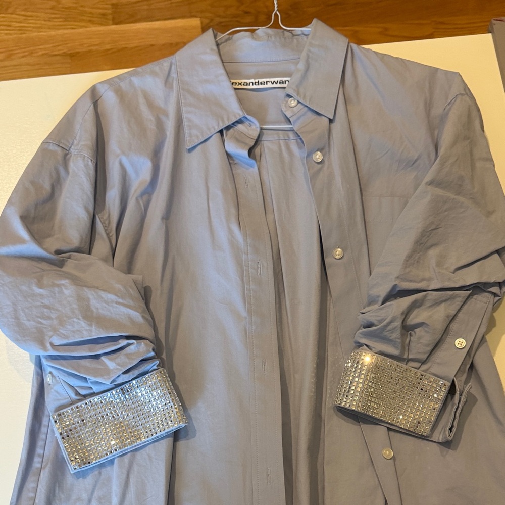 Alexander Wang Light Blue Shirt Jacket with Crystal Cuff Detail